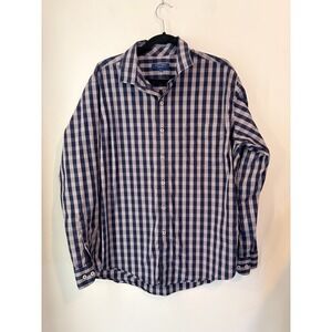 Cole Haan Grand Os Plaid Check Button Down Shirt Long Sleeve Mens XL Blue Stretc
